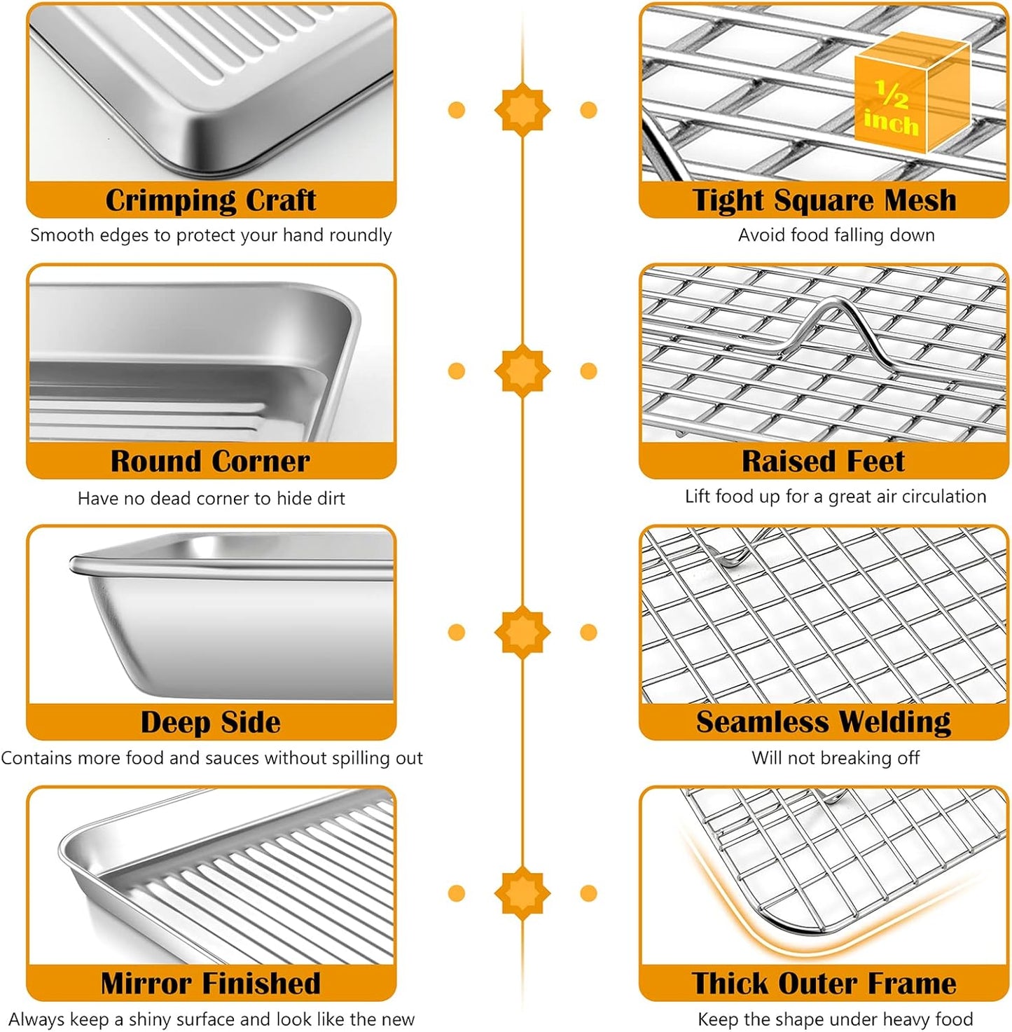 P&P CHEF Stainless Steel Baking Oven Pan - Versatile Cookie & Bacon Tray with Wire Rack | 17.5 x 13 x 1 Inch