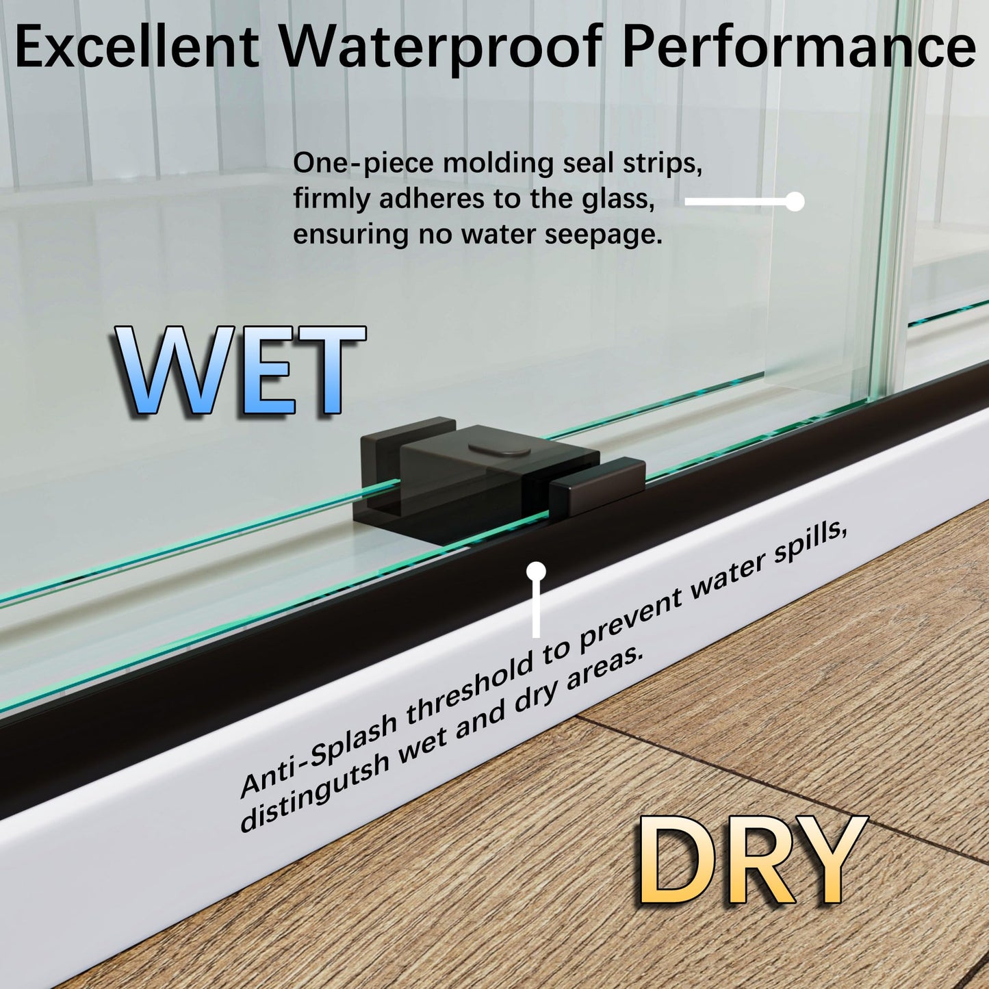 FEKEWIO Frameless Shower Doors 62-66" W x 76" H Double Sliding Soft Close 3/8"(10mm) Clear Tempered SGCC Shatterproof Glass Width Adjustable, DS13- Matte Black