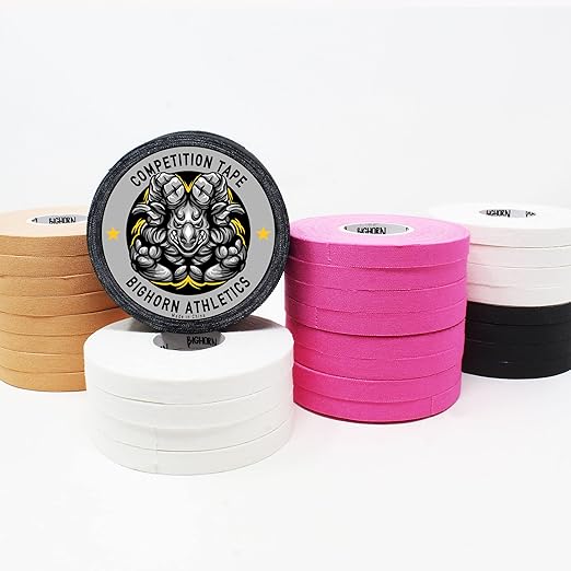 Bighorn Athletics Pro Series Jiu-Jitsu Finger Tape, 8-Rolls with Tin Holder, Enhanced Strength, Residue-Free (0.5-Inch, Nude)