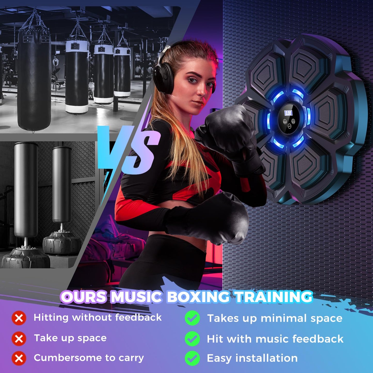 Beyn 2026 Music Boxing Machine Upgrade - Smart Bluetooth,Two Pairs of Gloves.Multiple Modes.Wall-Mounted for Home/Office/Gym.Ideal for Adults and Kids.Space-Saving,Brings Fun Workouts and Family Fun.