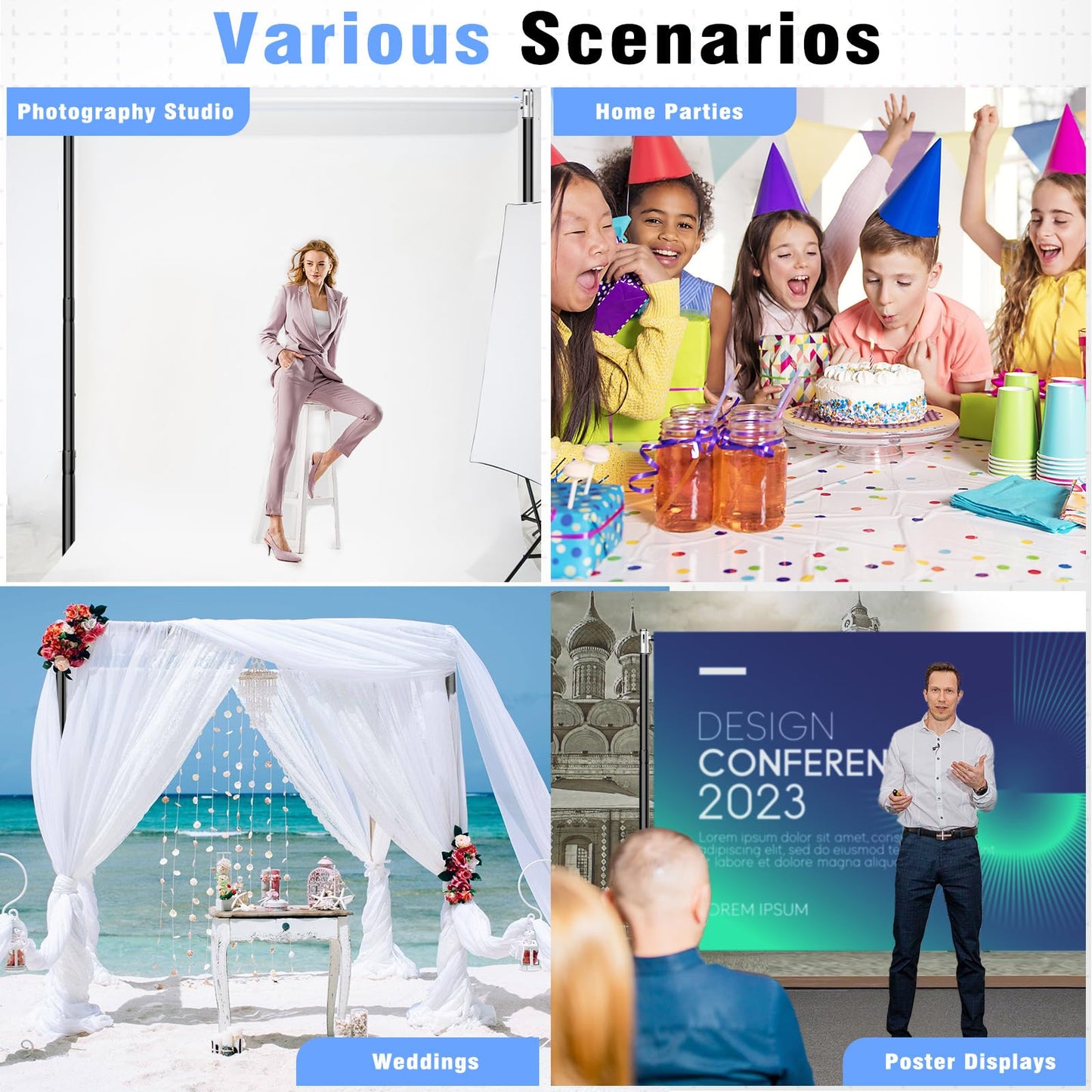 TOCRETOARE Pipe and Drape Backdrop Stand 10ft x 10ft, Adjustable Backdrop Stand Heavy Duty, Background Stand, Backdrop Stand for Parties, Photography, Birthday Decoration, Wedding