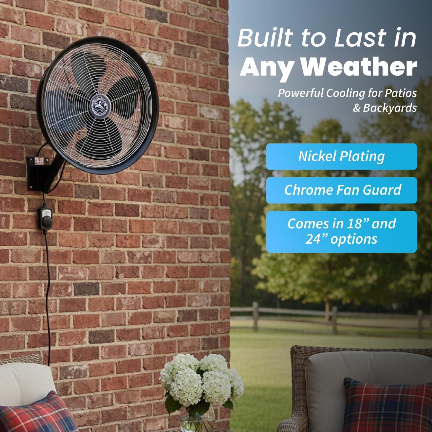 HydroMist F10-14-011 18 Inch Mounting Bracket Outdoor Oscillating Fan, Black
