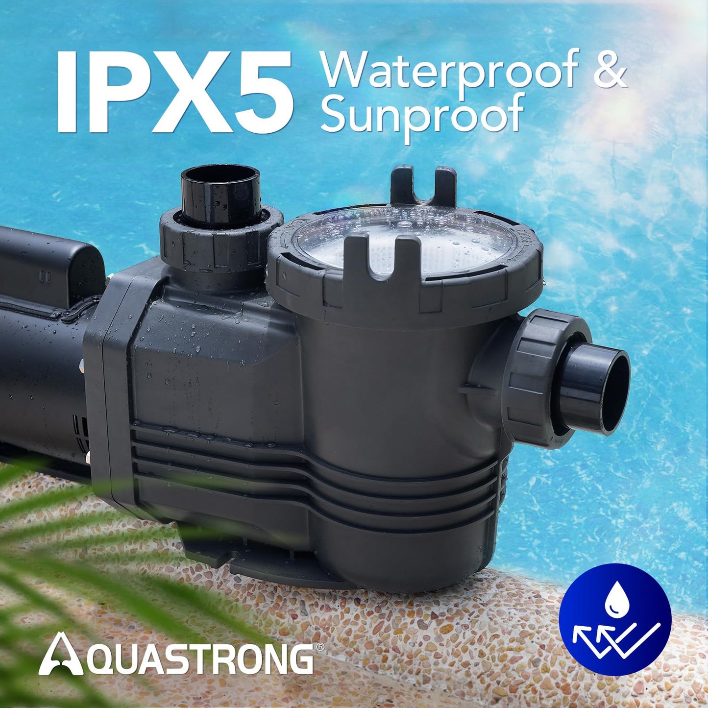 AQUASTRONG In/Above Ground Pool Pump Pure Copper Motor Energy Efficient High Flow Powerful Self Primming Swimming Pool Pumps with Filter Basket, Black