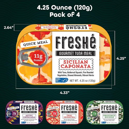 Freshé Gourmet Canned Tuna Variety Pack - Healthy High-Protein Skipjack Fish | All-Natural, Non-GMO, Gluten-Free (4 Pack)