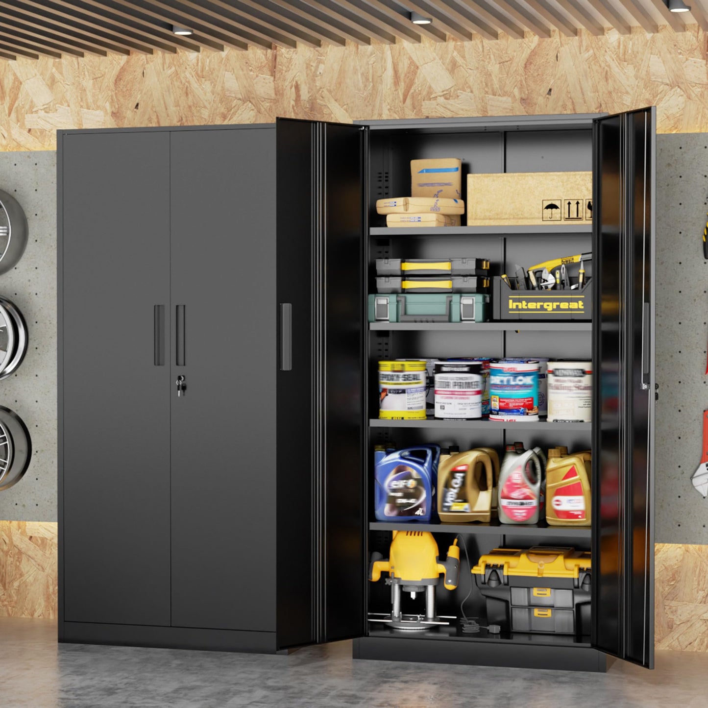 INTERGREAT Black Metal Storage Cabinet, 72" Locking Steel Cabinets with 2 Door and 4 Adjustable Shelves, Tall Metal Cabinet for Home Office, Garage, Warehouse