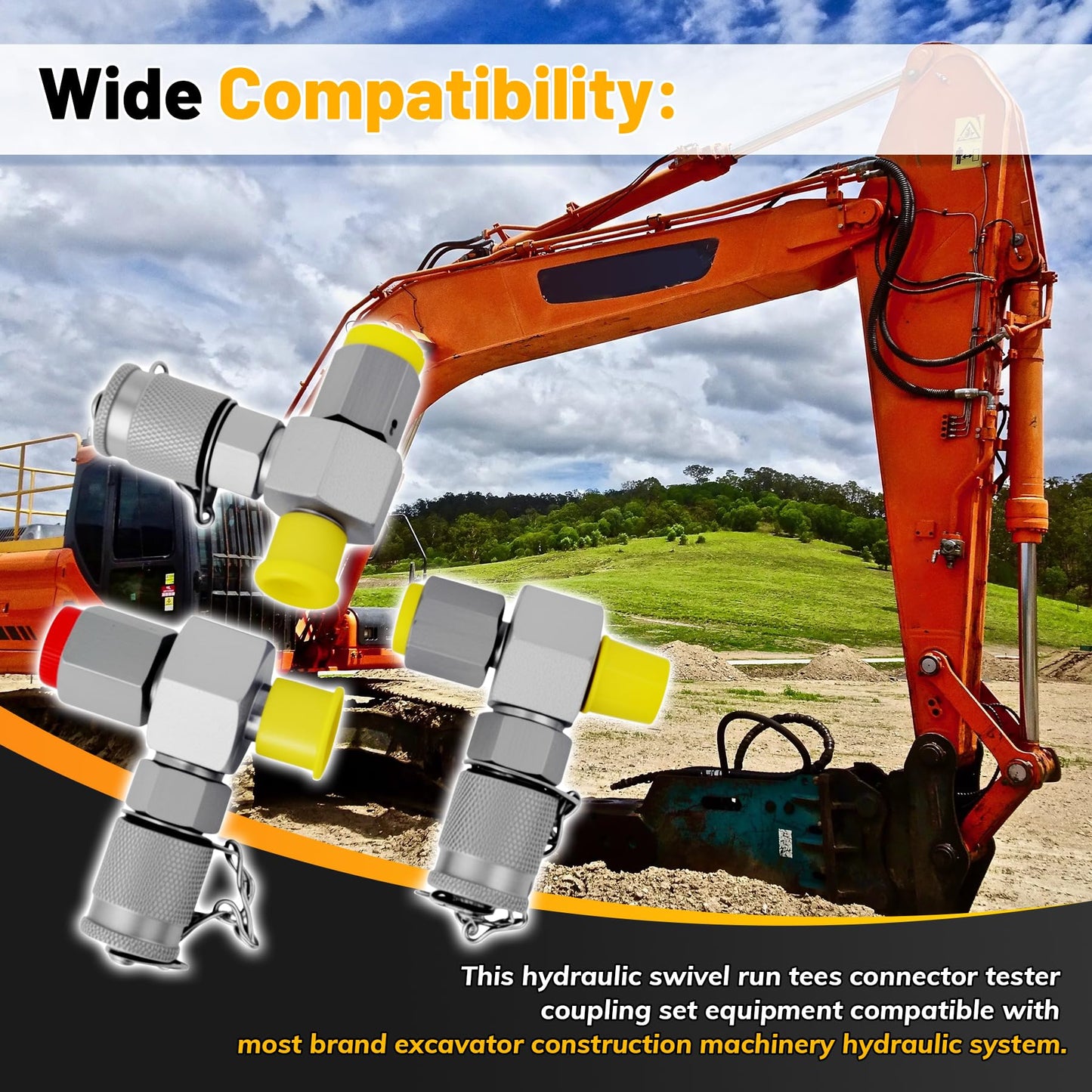 Zorqon 7Pcs Hydraulic Swivel Run Tees Connector Tester Coupling Set Replace for JIC37, Fit For Excavator Construction Machinery Hydraulic System