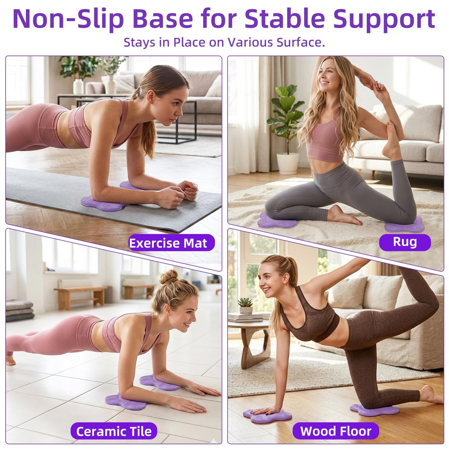 CarryEpic Yoga Knee Pads Set of 2 – Extra Soft Non-Slip Yoga Knee Pad Cushion for Knees Elbows Wrists – Pilates & Workout Knee Pads for Floor Exercises, Kneeling, Stretching, Fitness, Purple