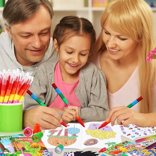 BenLouis Kids Party Favors Set - 96Pcs Mini Coloring Books, Crayons & Stickers for Birthday Goodie Bags