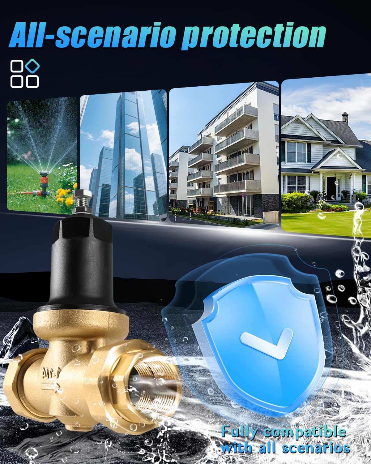 1-1/4 Inch 114-NR3XL Pressure Reducing Valve with Stainless Steel Screen,2 gaskets,Dual Union NPT Connections,Brass Water Pressure Regulator Compatible with Zurn for House/Commercial Water Supply