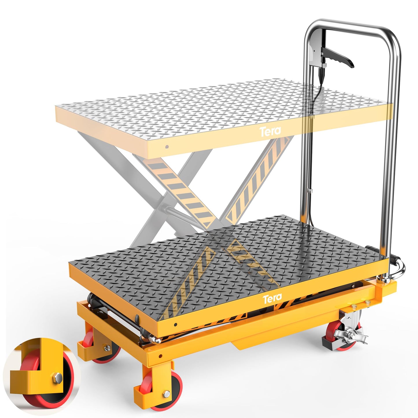 Tera Hydraulic Lift Table Cart: 330lbs Capacity, 8.9"-28.5" Lift Range Manual Single Scissor Lift with Anti-Collision Wheels Non-Slip Pad & Fixing Tape for Warehouse Material Handling LT1501