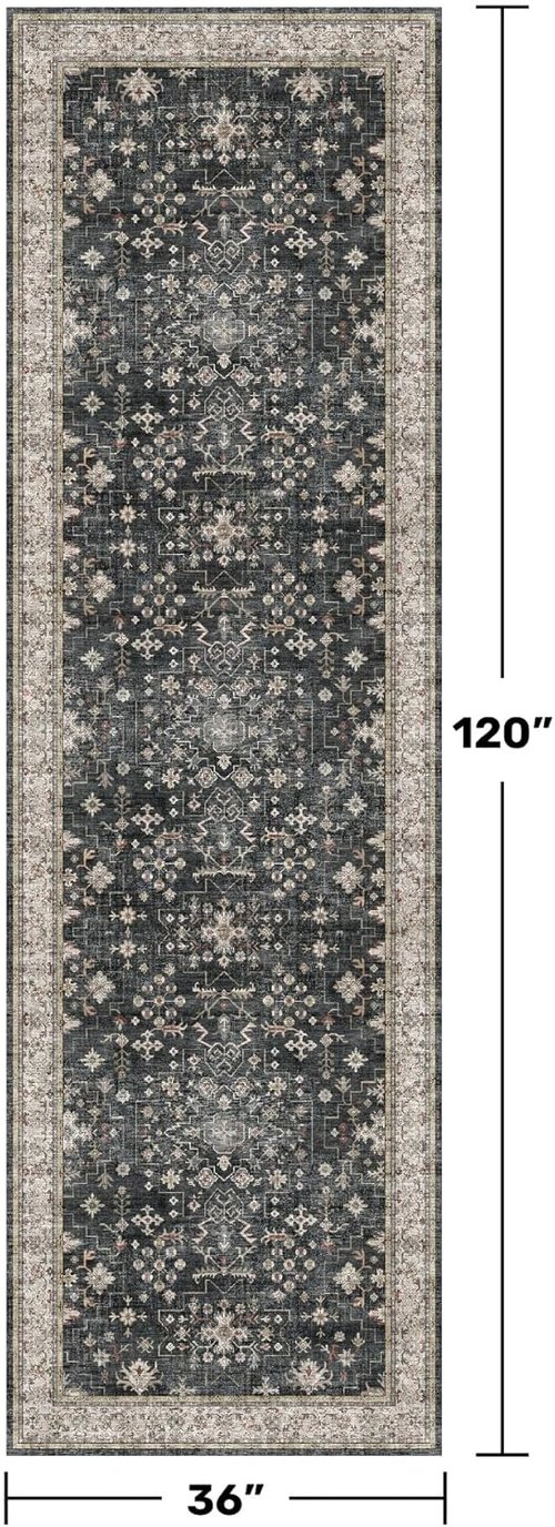 Hazo Haus Black Boho Runner Rug - Washable 3x10 ft | Waterproof, Non-Slip, Stain & Fade Resistant