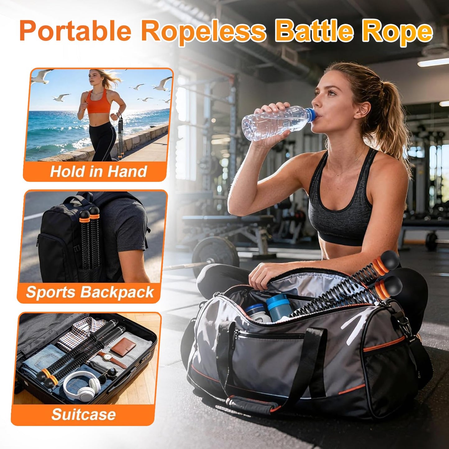 Weighted Cordless Battle Ropes - Adjustable Resistance and Portable Ropeless Battle Ropes with Non Slip Handle - Low-Noise Exercise Rope for Instant Effective Workouts Anytime (Pink)