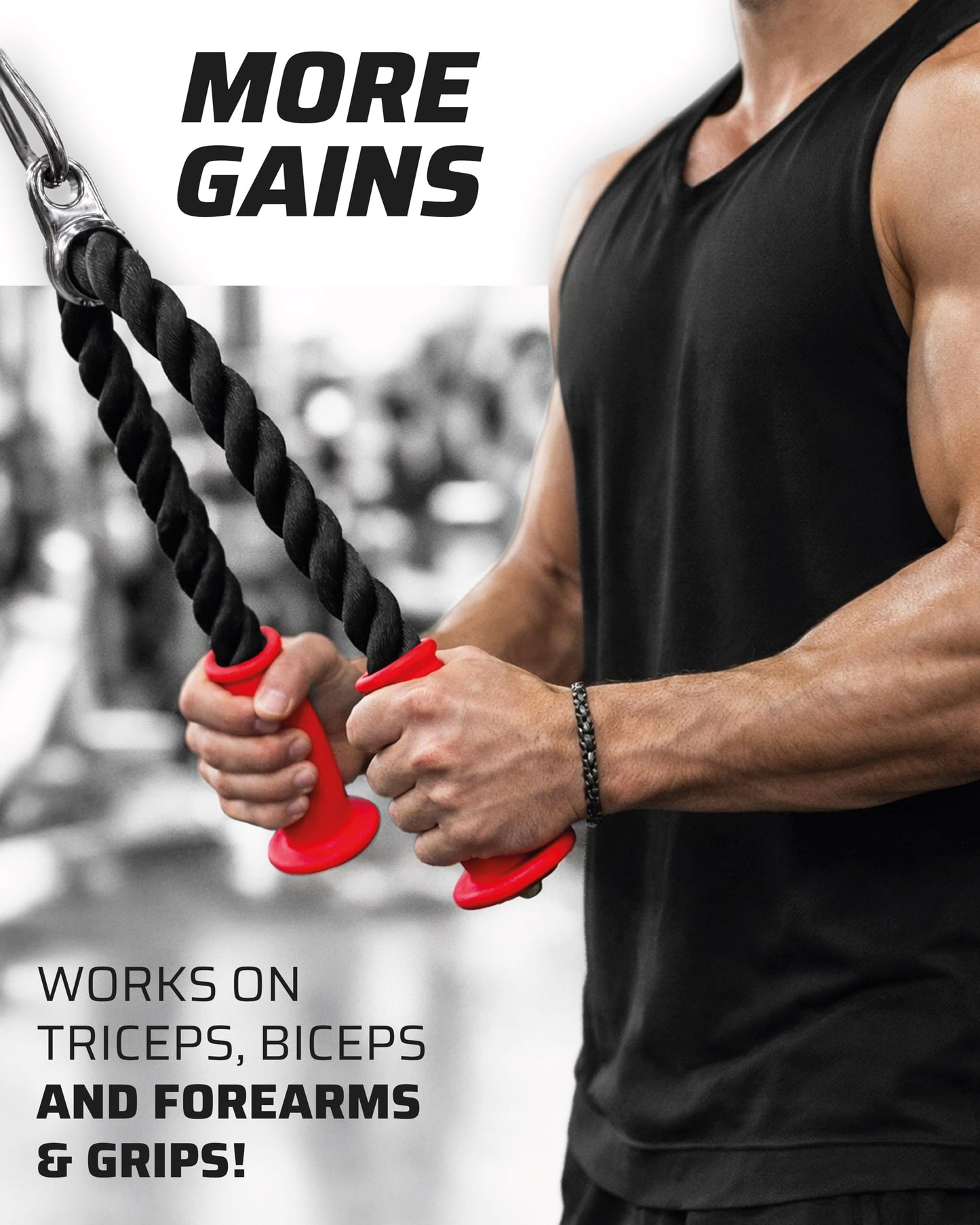 THEFITGUY Ergonomic Tricep Rope | 30” Non-Slip Cable Attachment | Wrist Pressure Relief | Grip Strength & Forearm Activation | Home & Commercial Gym Accessory | for Cable Machine & Smart Gym