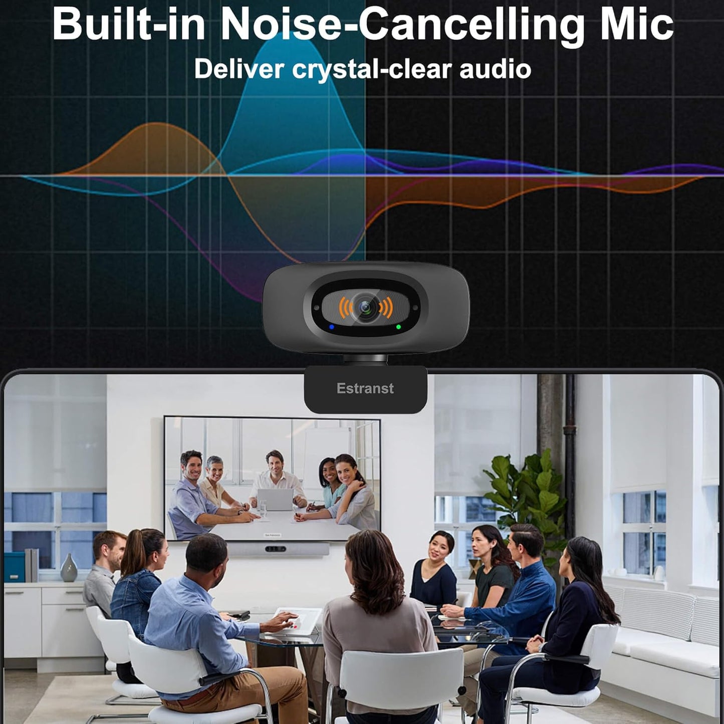 Estranst 1080P Webcam for PC Laptop MacBook Computer Desktop, with Microphone & Privacy Cover & USB C Adapter