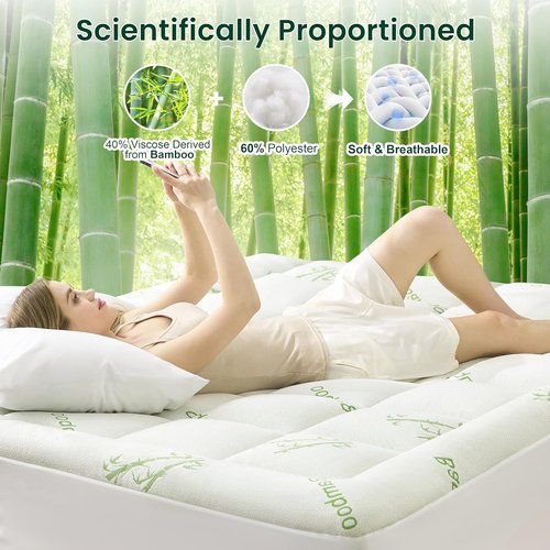 Love's Cabin King Mattress Topper - Breathable Bamboo Viscose Pillow Top for 8"-20" Mattresses | Green