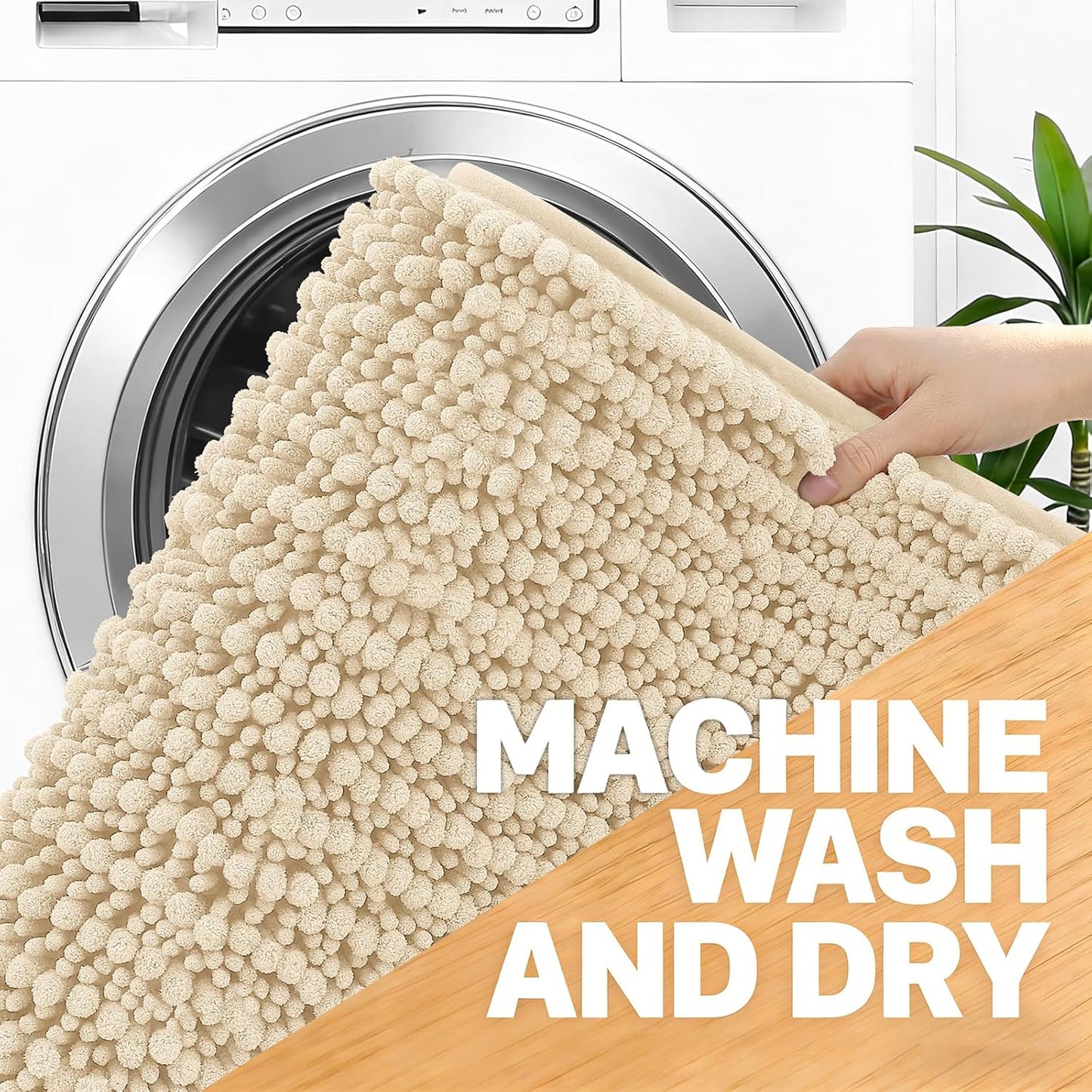 OLANLY Bathroom Rug Mat - Thick Soft Chenille Bath Mat with Non-Slip Backing | 40x32, Beige, Machine Washable