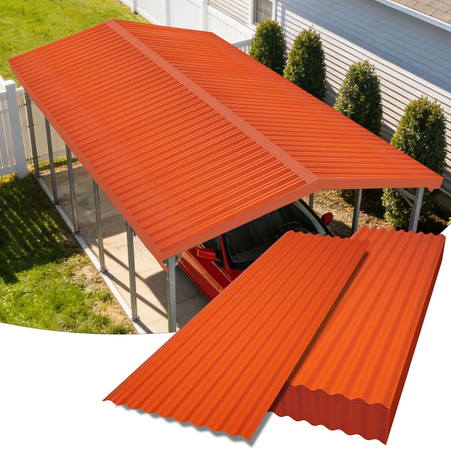 Jaxilyn Placstic Roof Panels 25 pcs L60.2×W20.67 inch, Placstic Corrugated Roofing Panels Gazebo Top Cover Waterproof Sunproof for Patio Outdoor Garden (Orange)