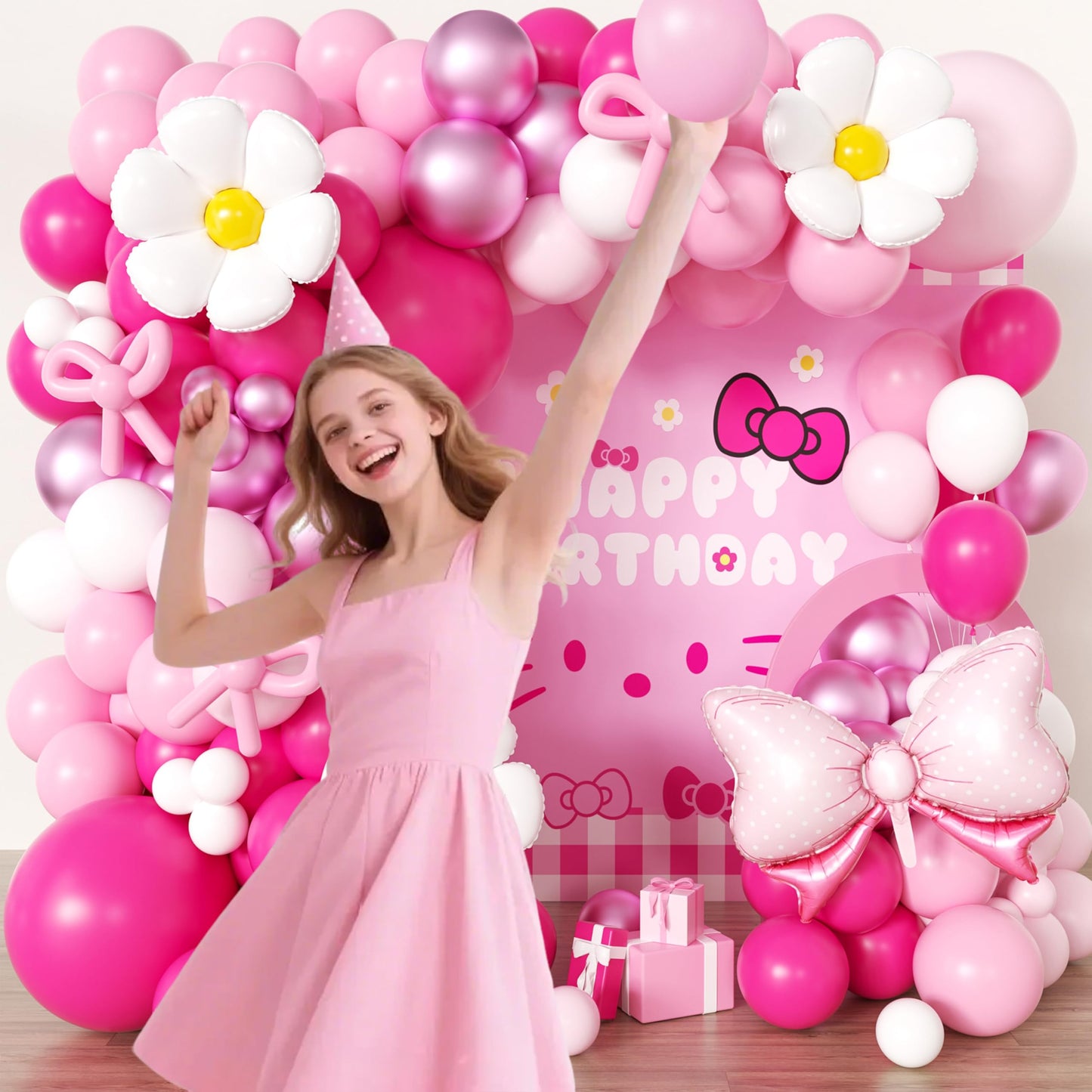 Pink Balloon Arch Kit For girls,Hot Pink Balloons Garland Kit,Bow Foil Balloons for Birthday Decorations,Party Supplies for Girl