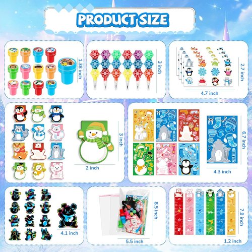 BenLouis Snowflake Holiday Party Favors - Winter Classroom Gift Prizes for Kids (12 Set)