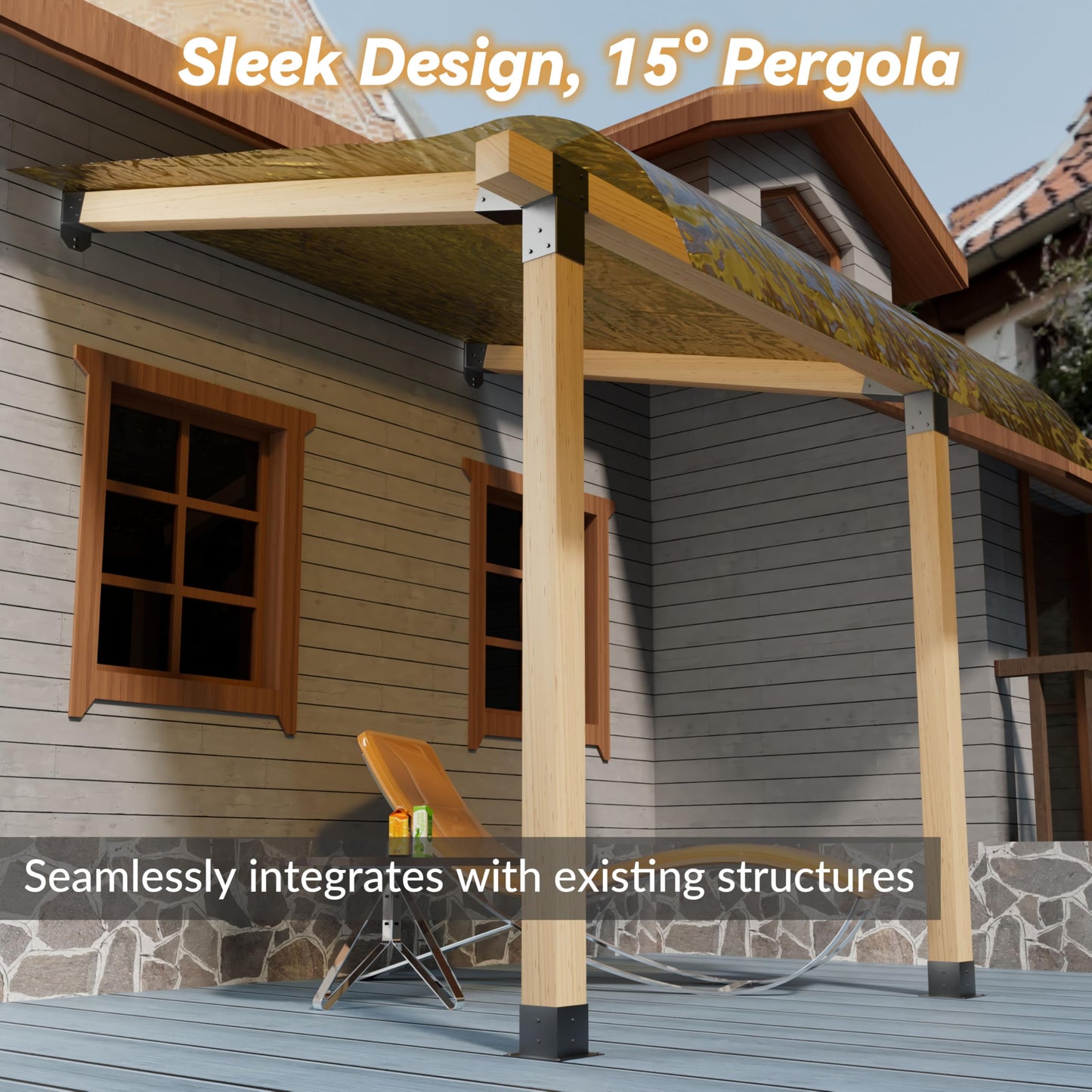 Antsky 2 Pack Stainless Steel 15° Slanted roof pergola Bracket, firewood Sheds roof kit (3-Way End Corner), black