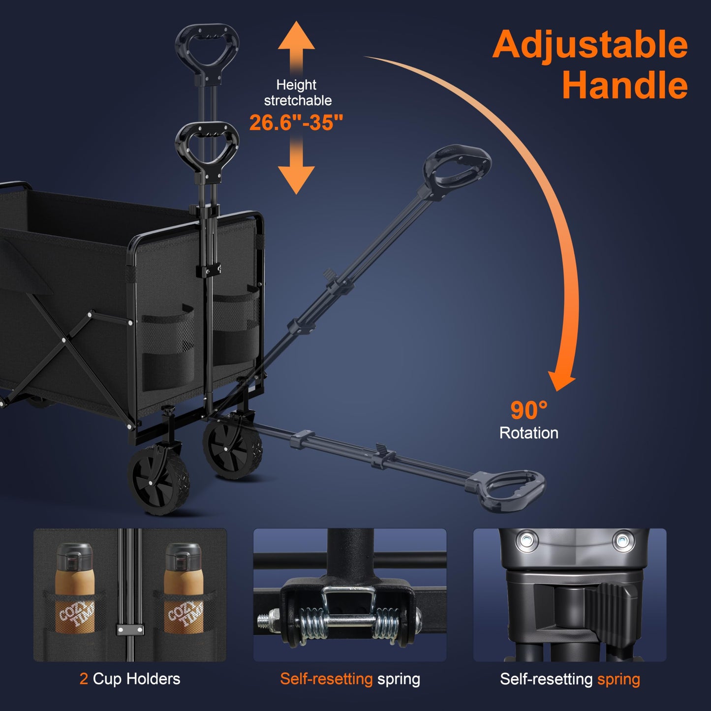 Collapsible Wagon Cart- 380LBS,Folding Beach Utility Wagon,Portable Utility Grocery Cart for Beach, Camping, Garden, Shopping, Transport