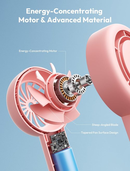 Aecooly Portable Handheld Turbo Fan - 5 Speed USB Rechargeable Mini Cooling Fan | 24H Max Cooling Time - Pink