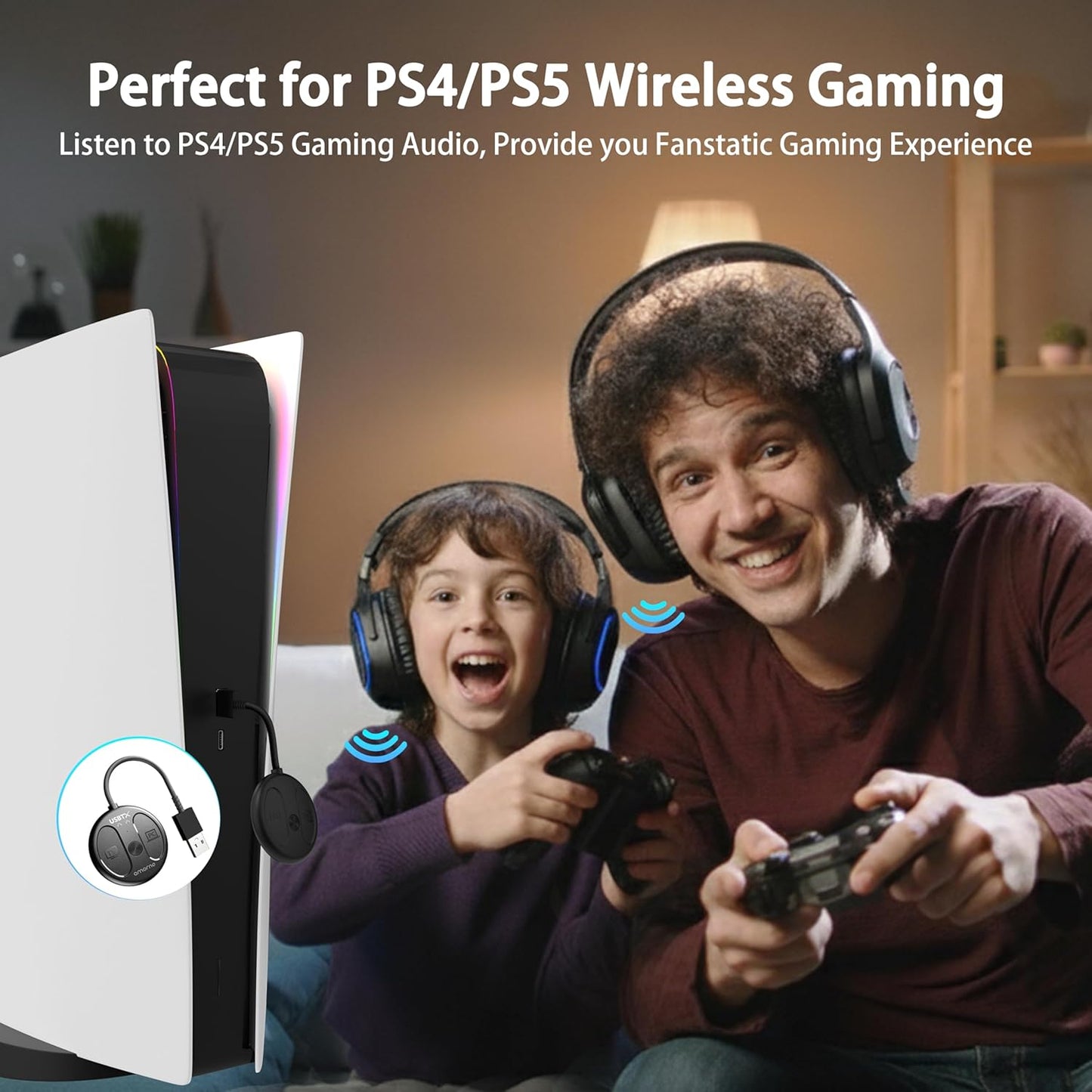 AMORNO PS5, 5.4 PS4/PS5/Switch USB-C Bluetooth Adapter for Bluetooth Audio Adapter for PC, Plug and Play, Wireless