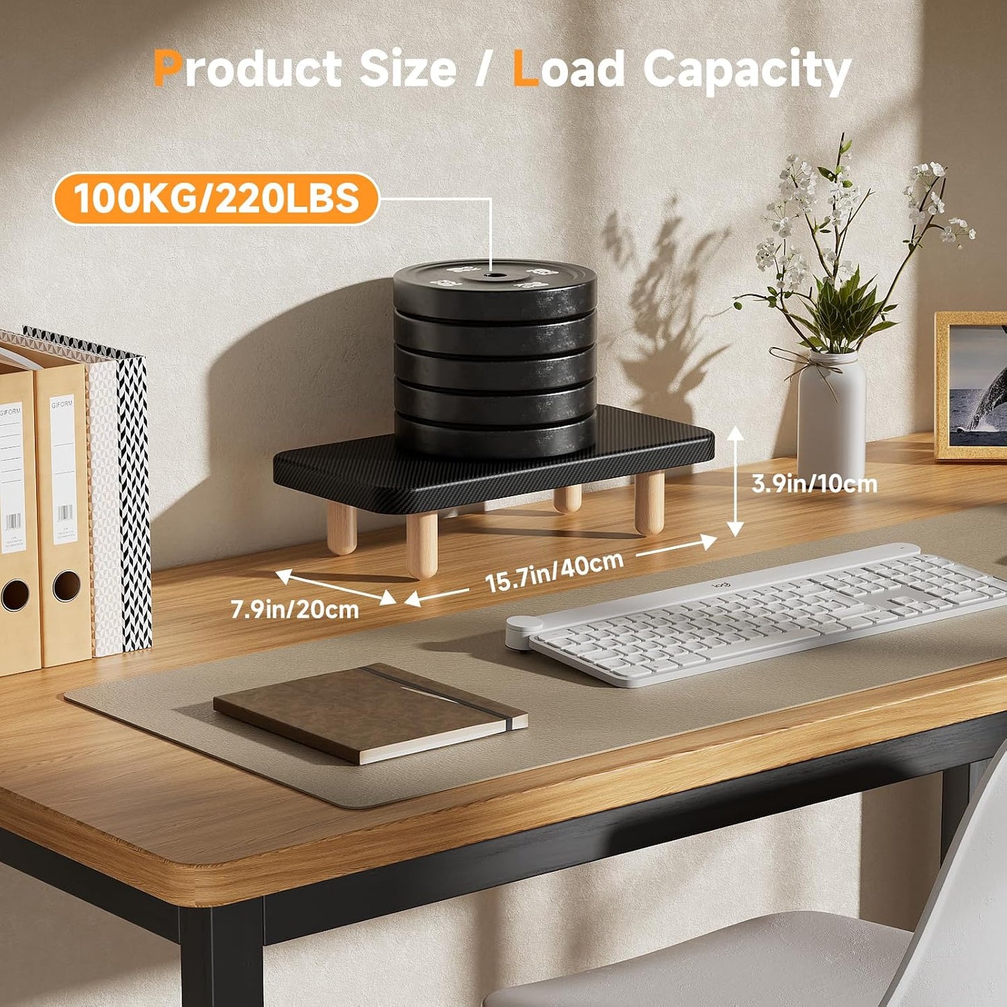16Inch Single Monitor Stand Riser, Wood Desk Organizer with Monitor Stand & Storage Computer Monitor and Laptop Riser