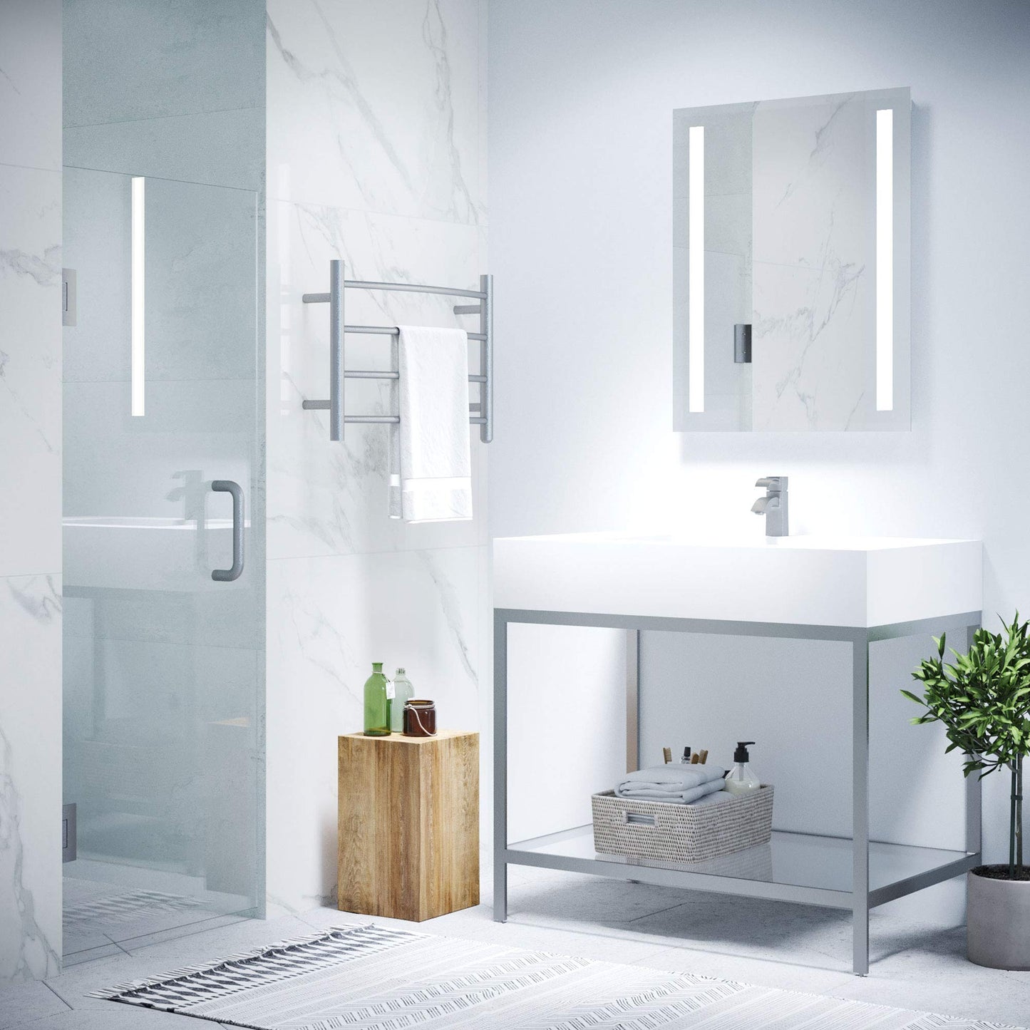 ANZZI Frameless Hinged Shower Door 24 x 70 in, Brushed Nickel, 5/16 in Clear Tempered Deco-Glass, Tsunami Guard, ANSI Certified, Reversible Left or Right Install Fellow Series | SD-AZ09-01BN