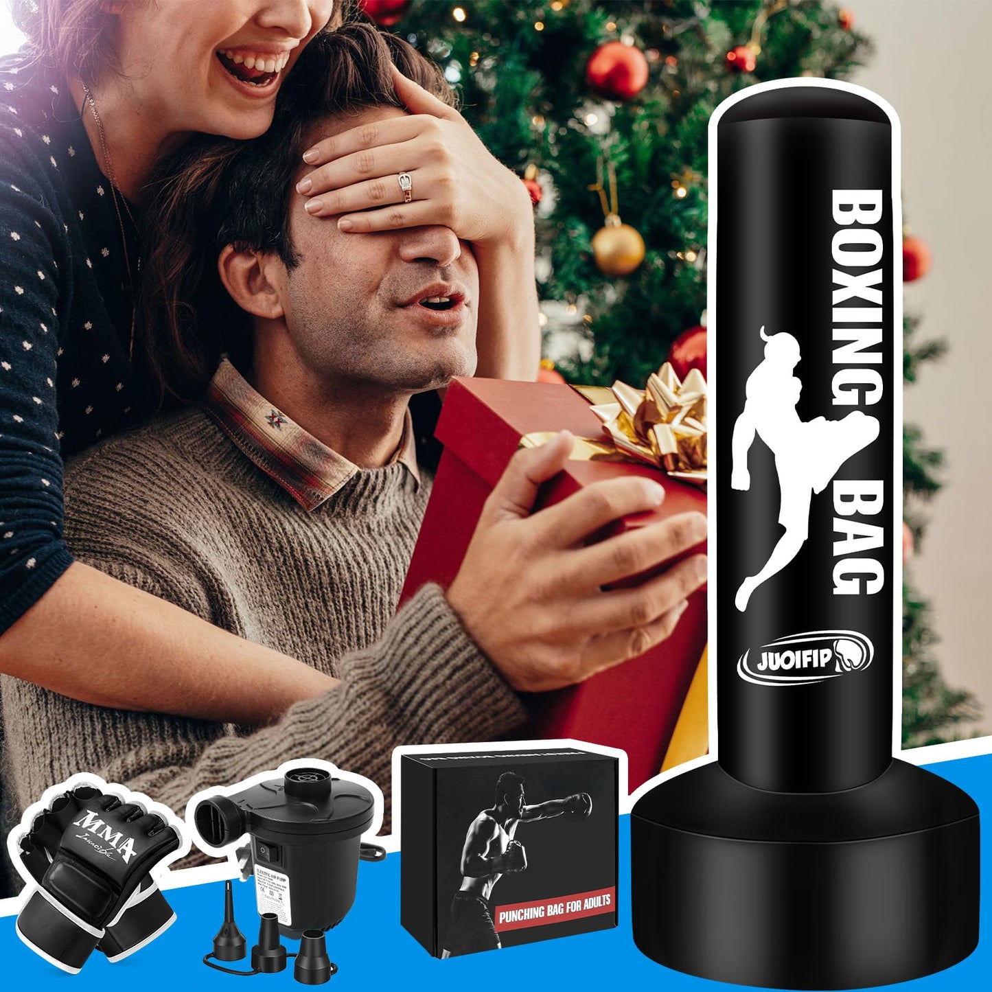 Standing Punching Bag for Adults with Pump and Gloves, 69'' Kick Boxing Bag with Stand Inflatable Freestanding Heavy Bag Kicking Bag for Training MMA Muay Thai Fitness