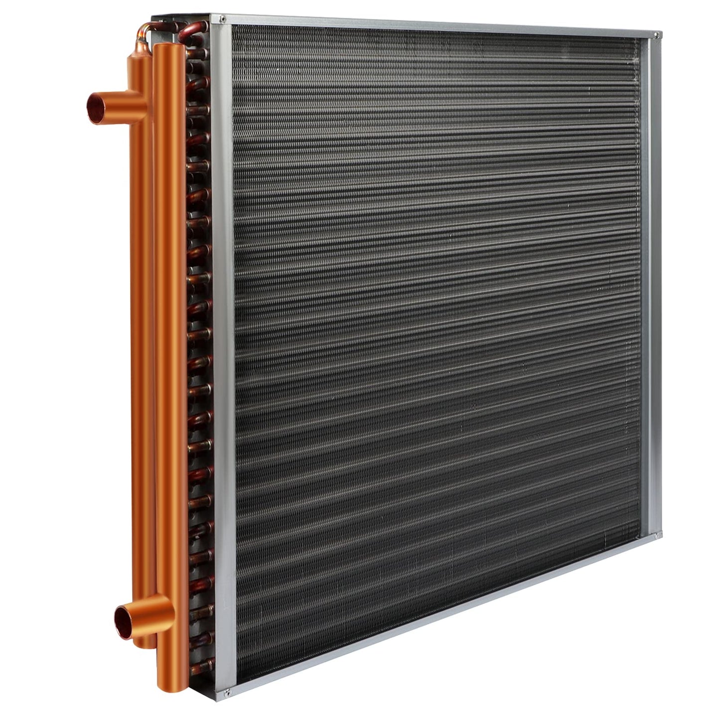 24x24 Heat Exchanger Water to Air, Copper Ports for Outdoor Wood Furnaces, Residential Heating and Cooling, and Forced Air Heating
