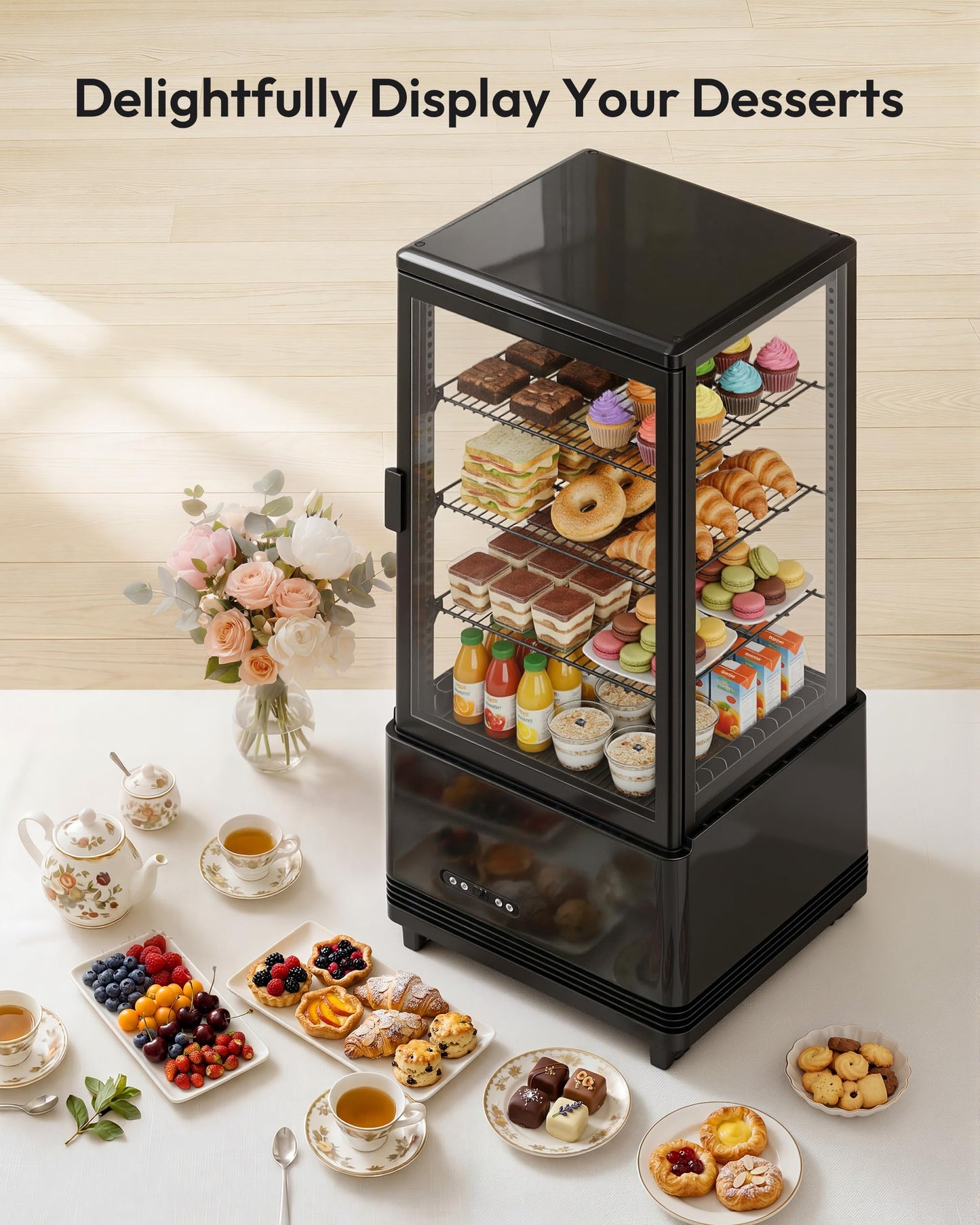 Commercial Refrigerator Countertop , ETL Certified Refrigerated Display Case 2.8 Cu.Ft / 78L, LED Lighted Display Refrigerator with Double Glass, Auto Defrost, Air Cooling for Bakery, Cafe, Store