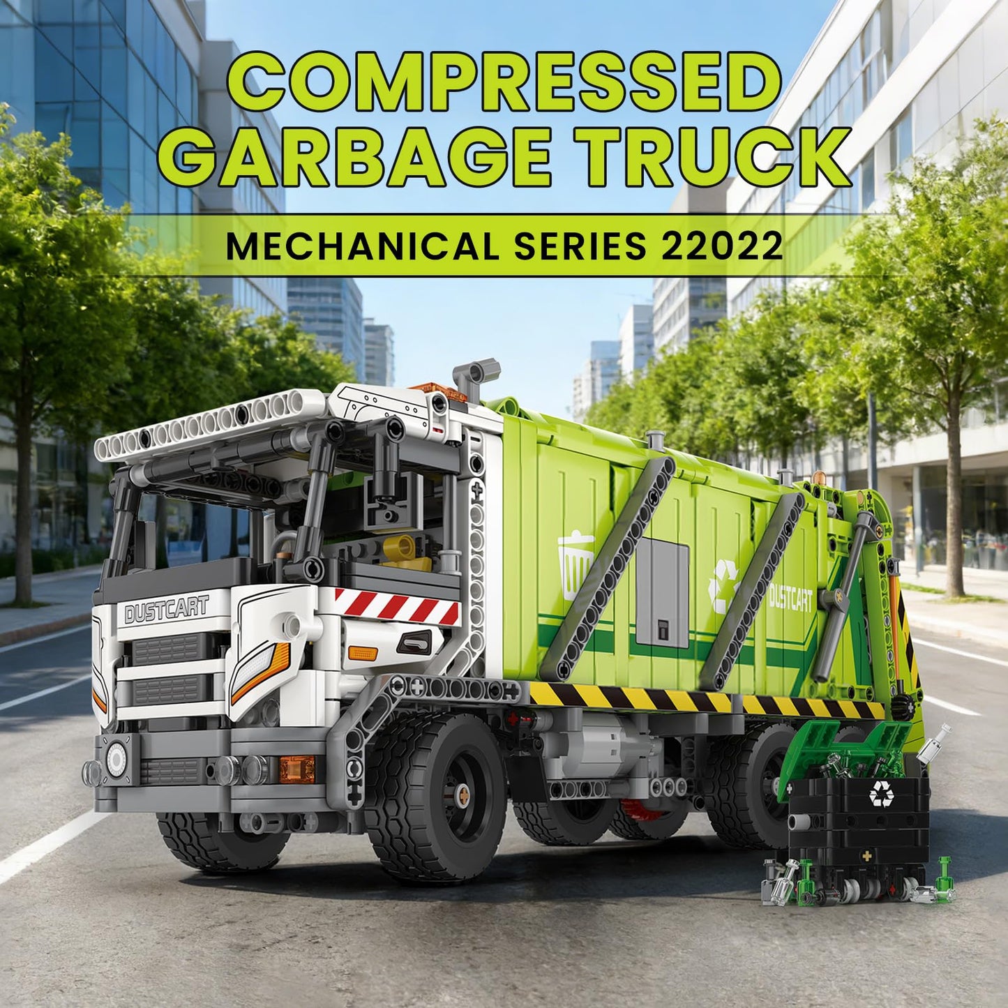 Reobrix Large Garbage Truck Building Set, RC Trash Truck for Adults with Interactive Functions, Compressed Rubbish Truck Model for Home Decor, Creative Gift for Vehicle Enthusiasts 14+
