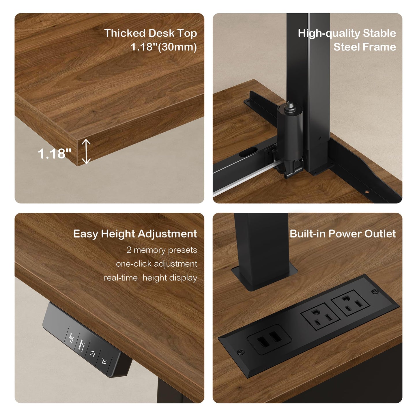 ModernMate 71" Standing Desk with File Cabinet, AC/USB, 1.18" Desktop, L Shaped Height Adjustable Desk, Electric Furniture Set with Multiple Functions for Home and Office, Black Walnut