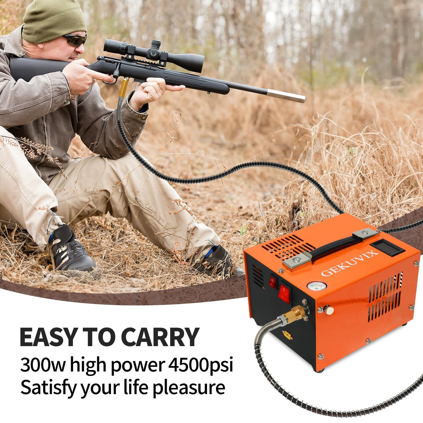 Portable PCP Air Compressor, 4500PSI/30MPa Water & Oil-Free,12V DC/110V AC Dual Power with Power Converter, Built-in Cooling Fan, High Pressure Air Pump for Airguns, Paintball Tank