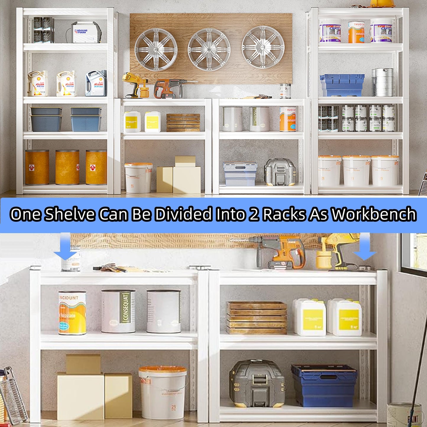 Elitehouse 5 Tier Metal Storage Shelves Adjustable Garage Shelving, Heavy Duty Industrial Utility Rack Organization for Kitchen, Pantry, Closet, Garage, Office (White)