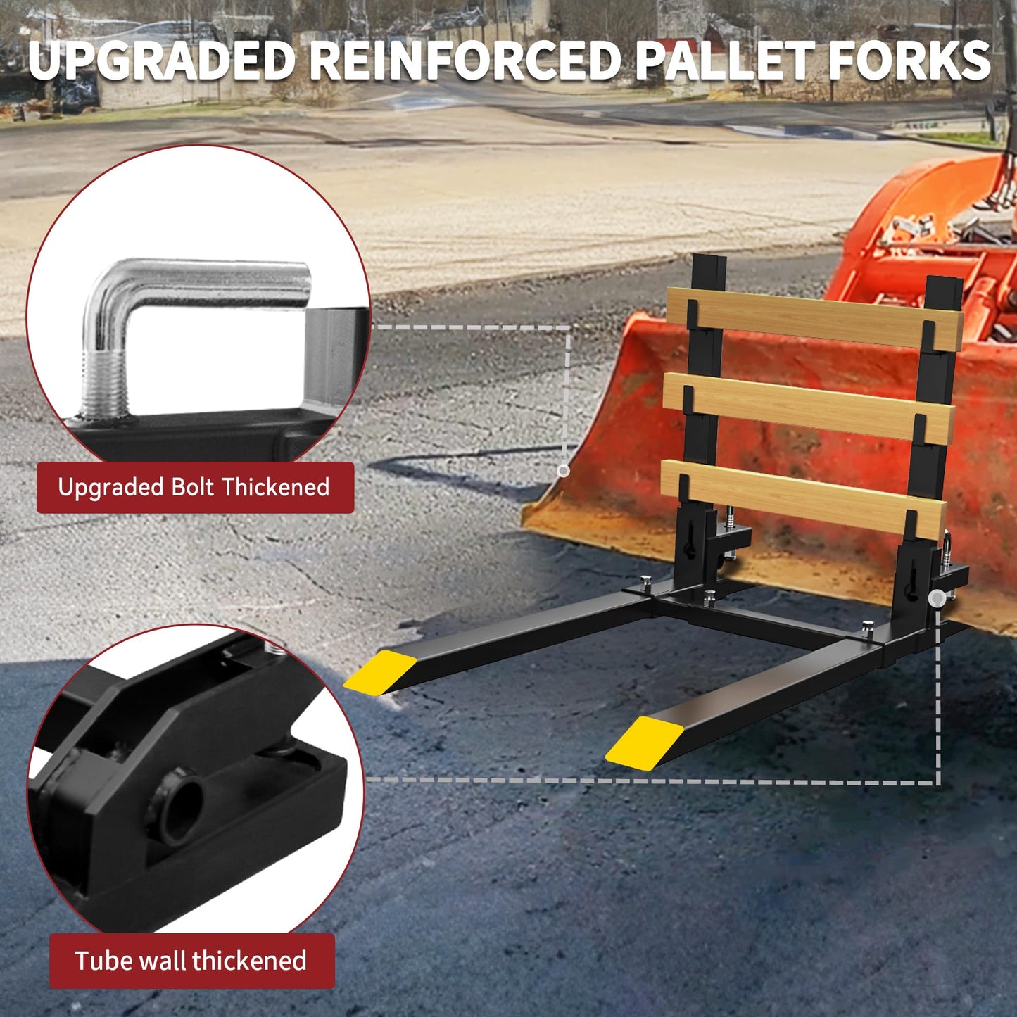 YITAMOTOR 60" Clamp on Pallet Forks, 4000lbs Heavy Duty Quick Attach Tractor Fork with Adjustable Stabilizer Bar & Anti-roll Bar for Bucket Tractor Loader Skid Steer