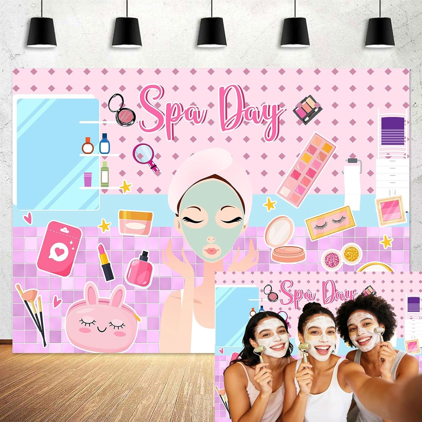 Dtekoj 7X5FT Spa Party Backdrop, Sweet Pink Beauty Makeup Photography Background Banner for Spa Birthday Party