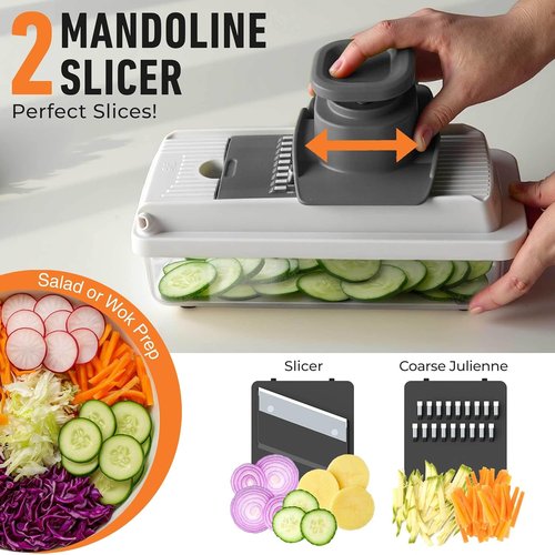 Mueller Vegetable Chopper - Versatile Mandoline Slicer & Dicer with Container | White Sand/Grey