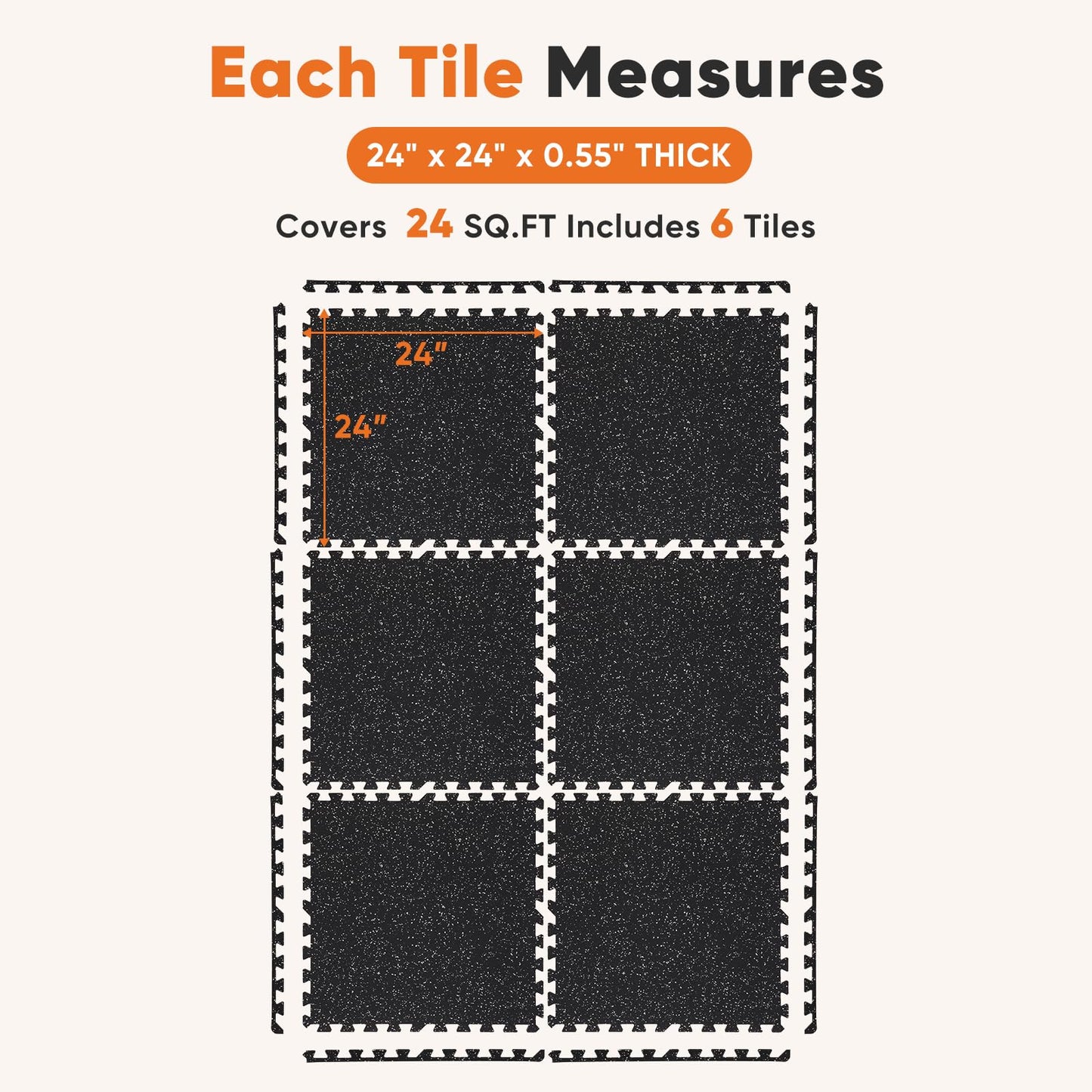 Sweetcrispy Interlocking Rubber Floor Tiles, Gym Flooring for Home Gym Mat 1/2 Inch Thick, Rubber Mats for Floor, Garage, Workout Space, Non-Slip, 6pcs