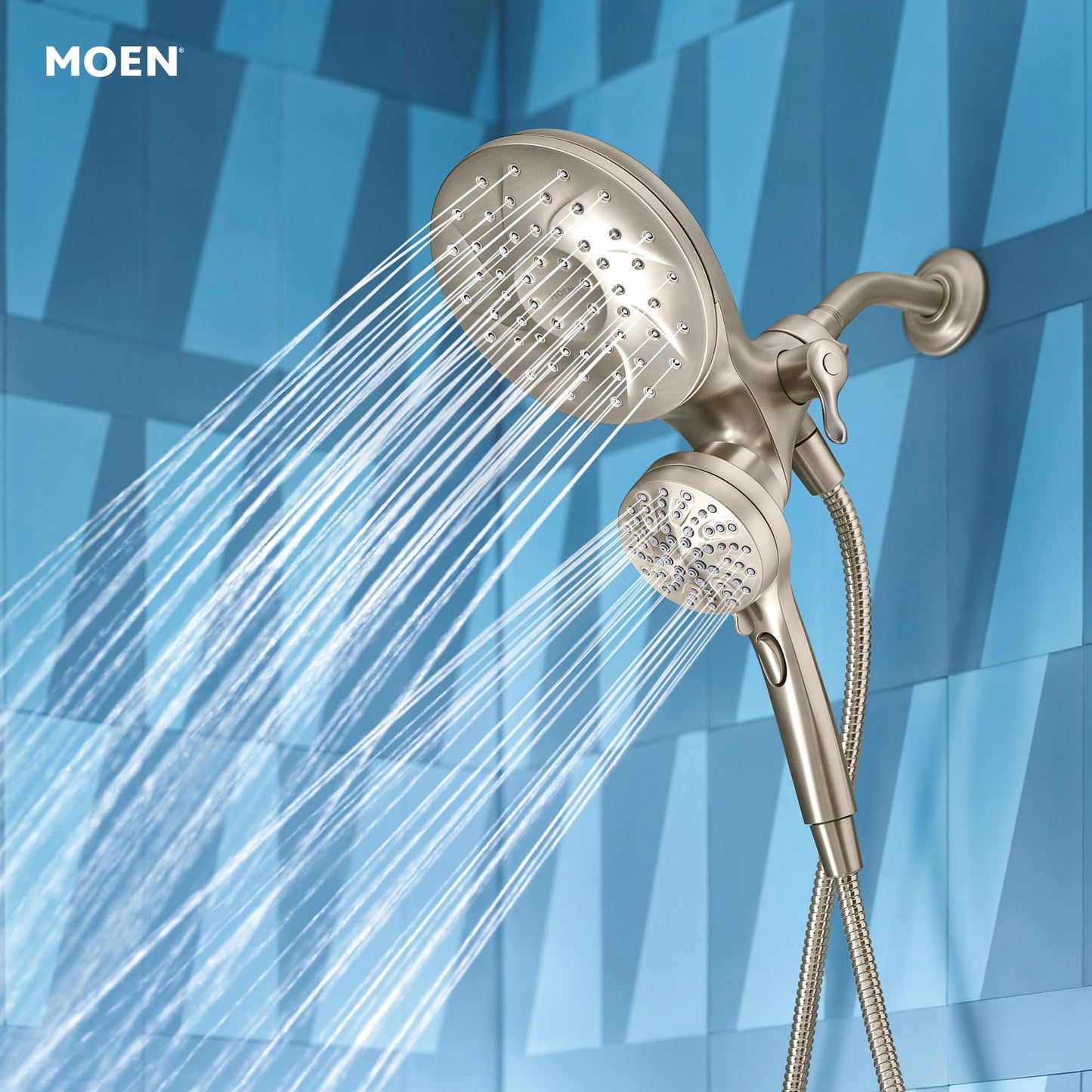 Moen Engage Multi-Function Handshower and Rainfall Shower Head Trim Combo with Handle, Tub Spout, Metal Hose and Valve, Brushed Nickel, 82304SRN