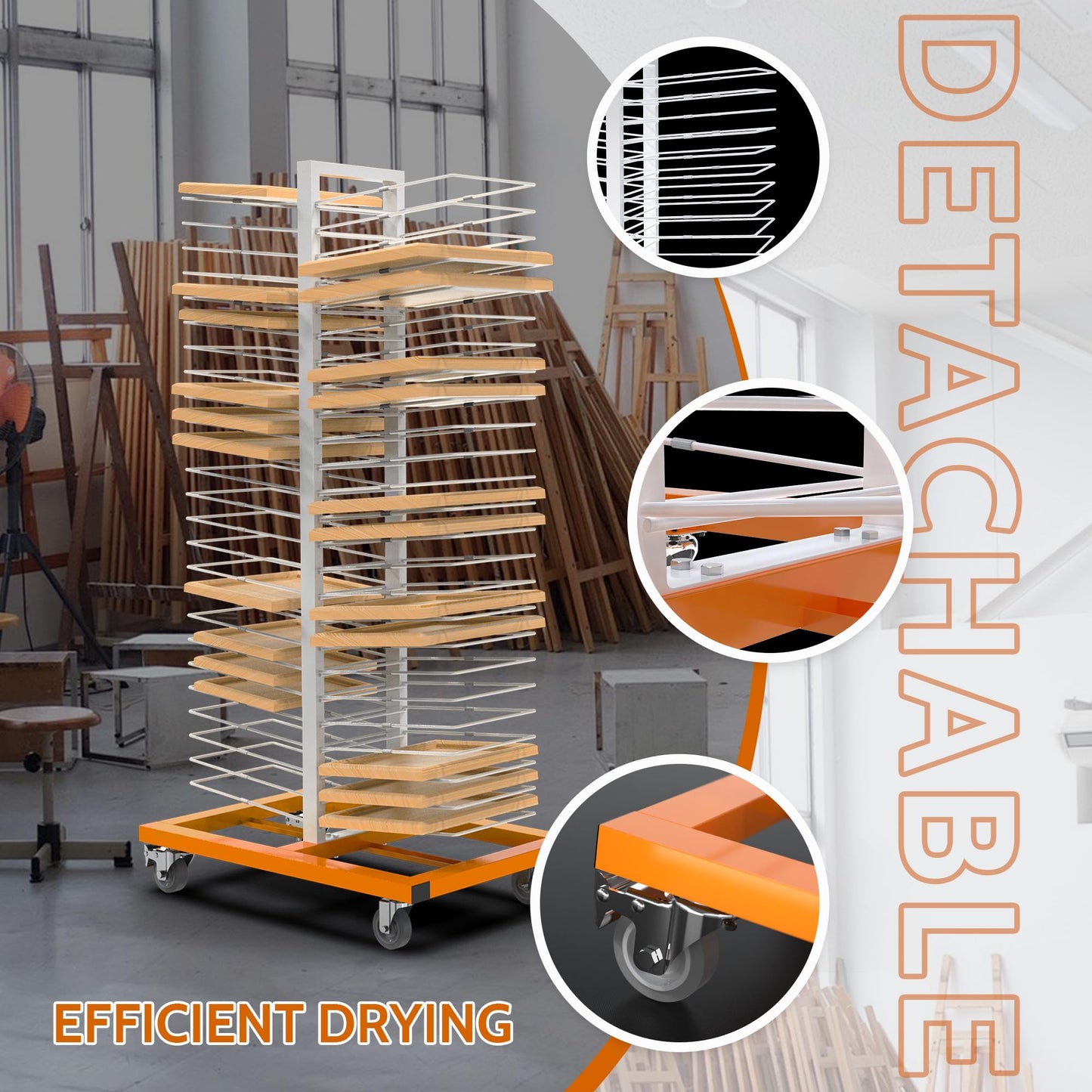 BERPET 50-Shelf Cabinet Door Paint Drying Rack - Heavy Duty Steel Mobile Stand, 1500 LBS Total Capacity (30 LBS/Tier) - Woodworking & Art Studio