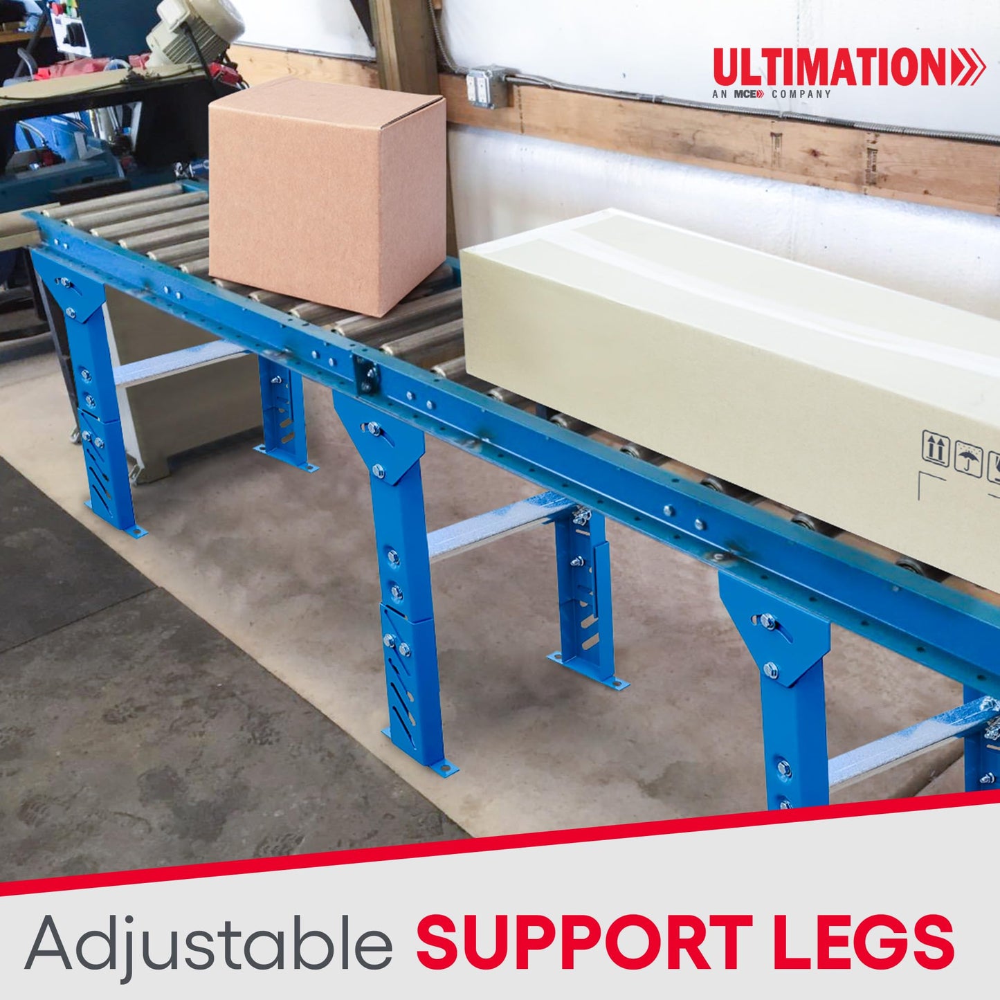 Ultimation Gravity Conveyor Roller Table Set 18" Wide x 5' Long with 1.9" Steel Rollers, Outfeed Support System for Saw Stand, Workshop or Unload Station, Adjustable Legs, Material Handling