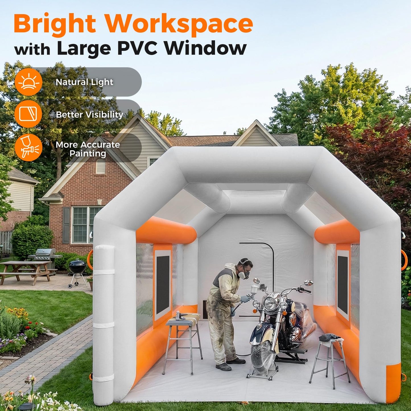 10x8.5x7ft Inflatable Paint Booth, Light Water-Resistant 210D Oxford Portable Spray Booth with 550W Blower, Professional Mobile Workshop for Car Parts, Furniture & Crafts, Dual Filtration