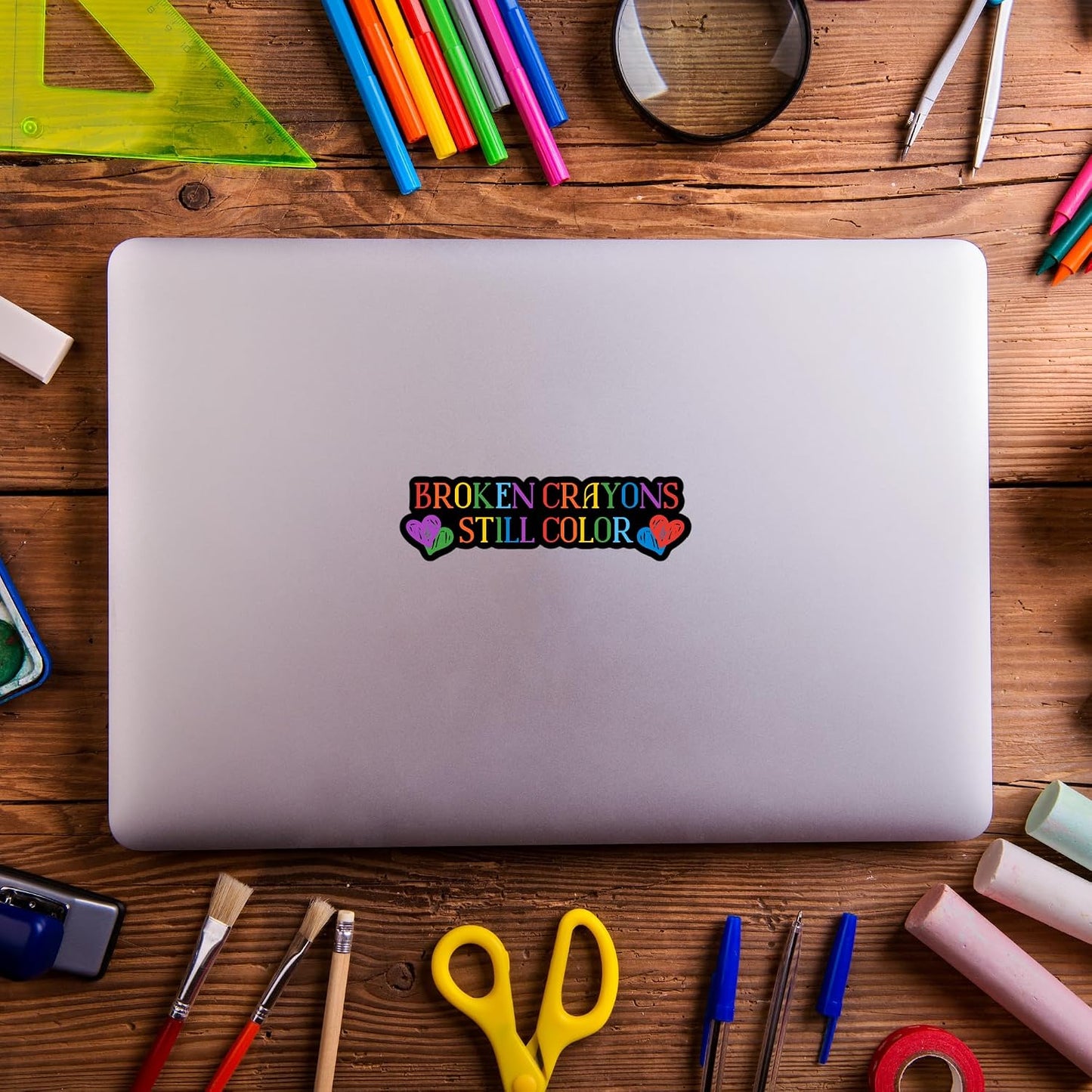 5" Broken Crayons Still Color Rainbow Art Deco Inspirational Love Laminated Laptop Sticker crayons crayon markers