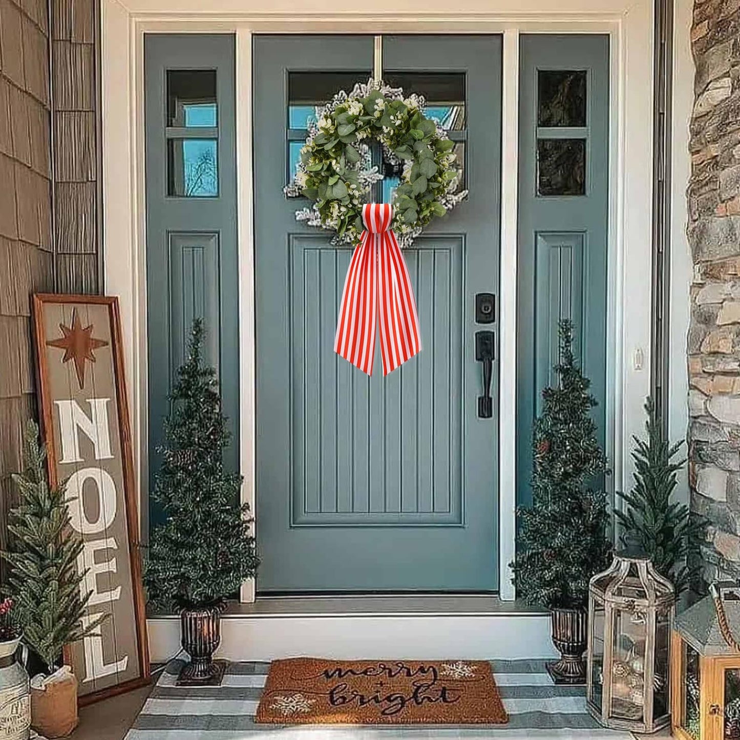 Stripe Boxwood Wreath Sash by [Brand Name] - 2 Pack Red and White Decorative Garland