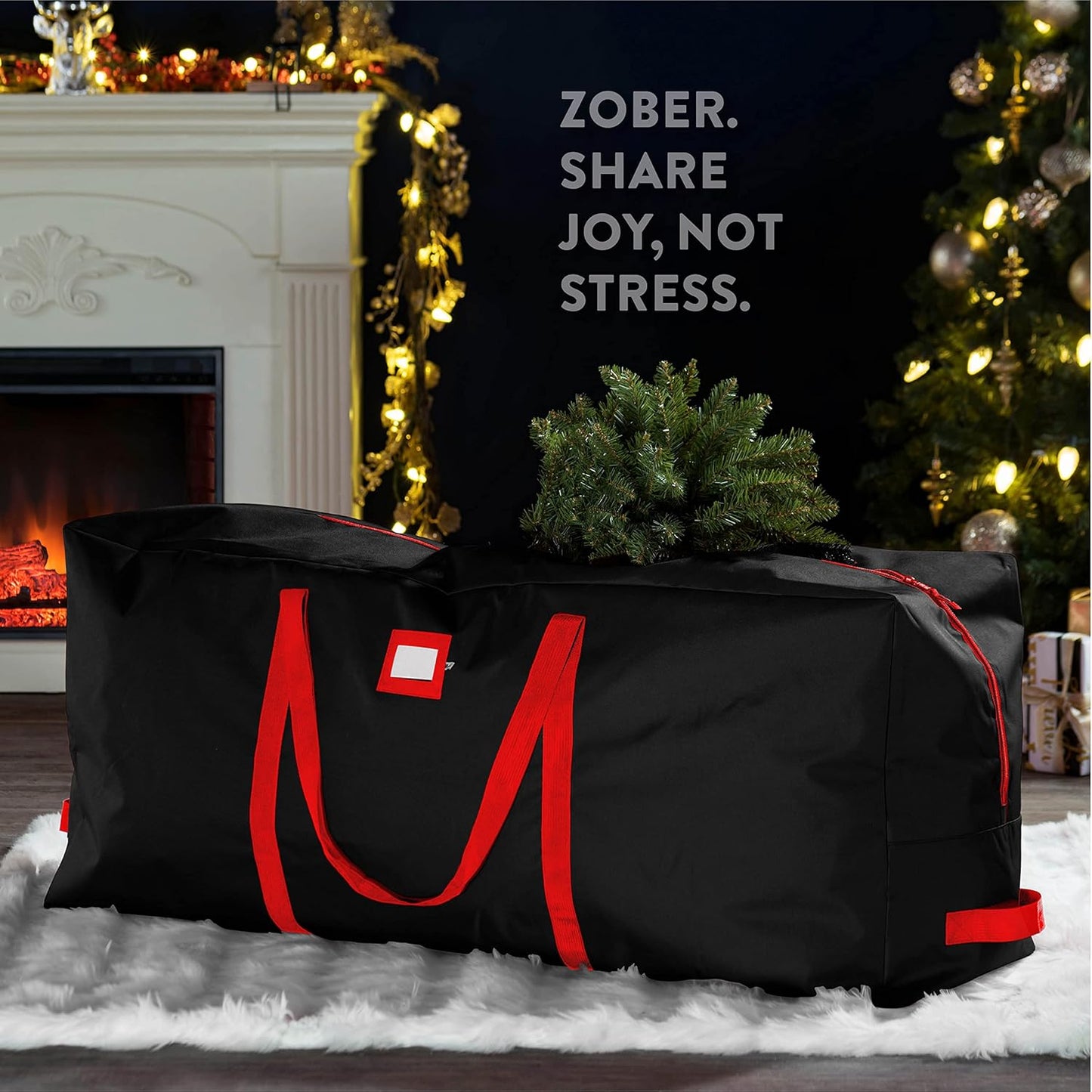 ZOBER Christmas Tree Storage Bag | 600D Oxford Fabric - Waterproof & Tear-Proof for 7.5 Ft Trees - Durable Handles & Card Slot - Black