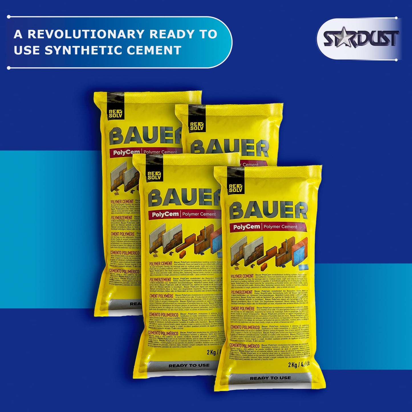 Bauer Instant Polymer Cement 4-Pack - Ready-to-Use Alternative to Mortar & Adhesives - Versatile for Concrete & Stone Tile Crack Repair & Brick Repair, Convenient & Durable
