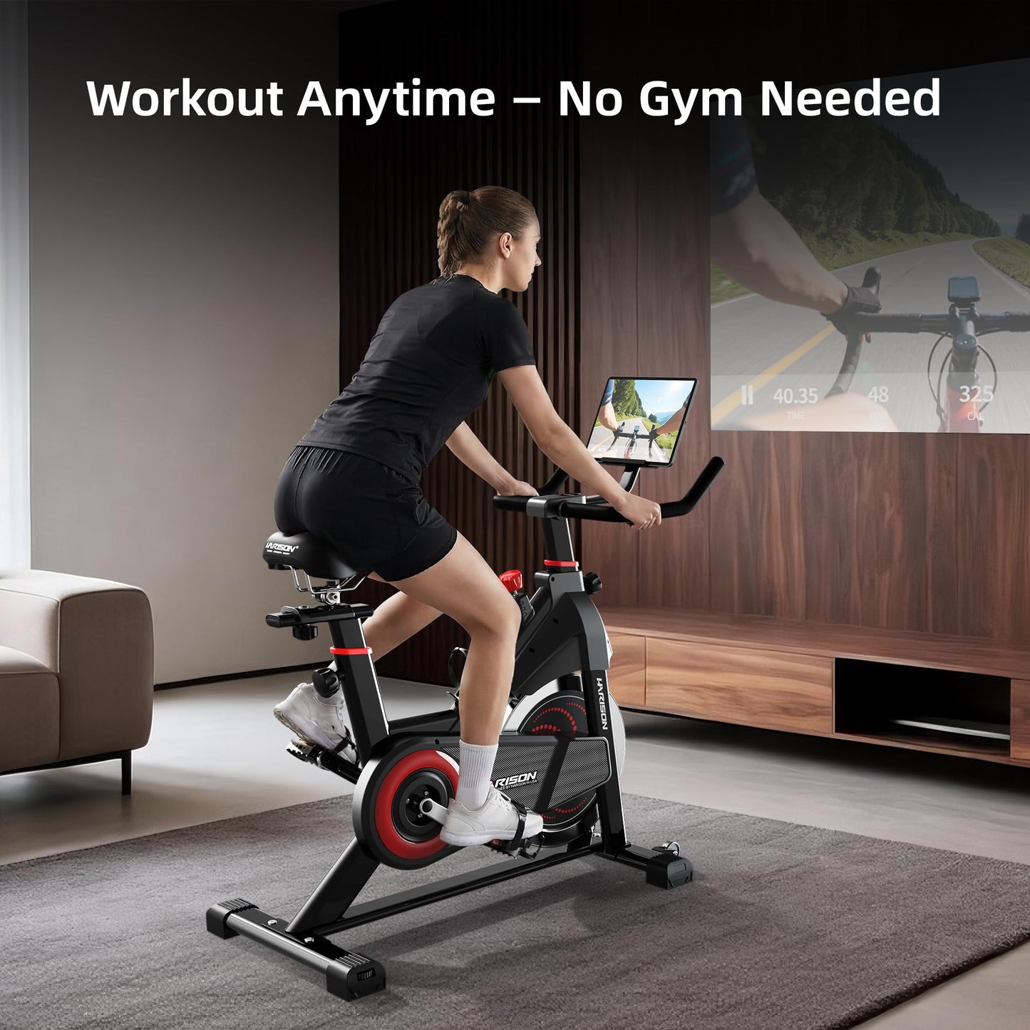 HARISON Exercise Bike for Home, Magnetic Indoor Cycling Bike with Quiet Belt Drive, 380 lb Capacity Spin Bike, Adjustable Resistance Stationary Bike for Cardio Workout & Weight Loss