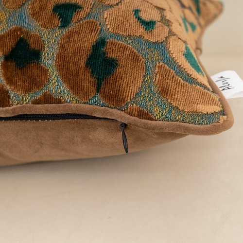 Alerfa Green Brown Floral Throw Pillow Cover 18 x 18 Inch Cut Velvet Sqaure Luxury Decorative Pillow Cover for Couch Living Room Bedroom